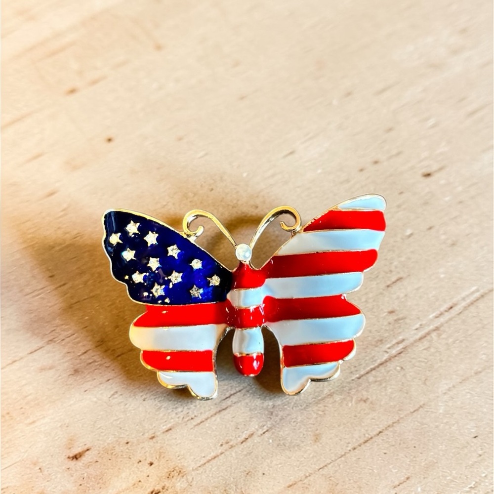 Mint American Flag Butterfly Brooch in Red, White and Blue with Stars